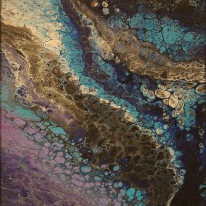 Acrylic Pour in Blue, Iridescent Purple, and Silver