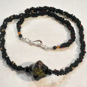 Black, Red & Gold Spiral Weave with Vintage Glass Bead
